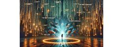 Personne entourée de pensées limitantes dans un univers numérique