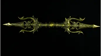 Vue opposée du Trishula Vajra doré
