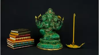 Statue bénie de Ganesh vert en laiton