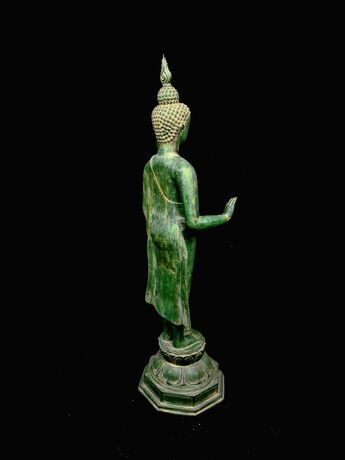Grand Bouddha béni Lumière d’illumination en laiton patiné, vue complémentaire n°4