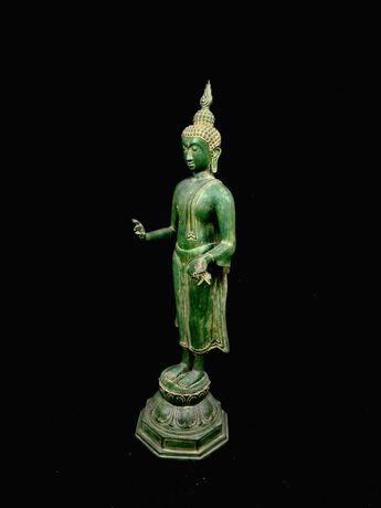 Grand Bouddha béni Lumière d’illumination en laiton patiné, vue complémentaire n°7