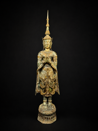 Grand Bouddha béni en laiton réalisé à la cire perdue