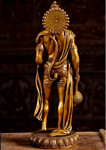 Statue bénie de Hanuman en laiton, vue arrière