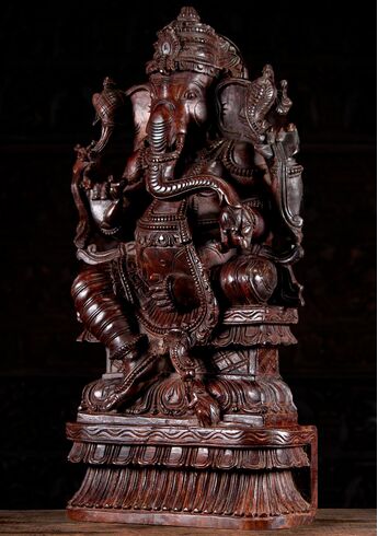 Grand Ganesh en bois de neem, vue de profil