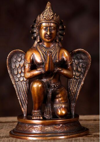 Petite statue bénie de Vishnu sous forme de Garuda en laiton