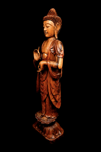 Bouddha béni de l’Enseignement sculpté en bois de suar, vue complémentaire n°7