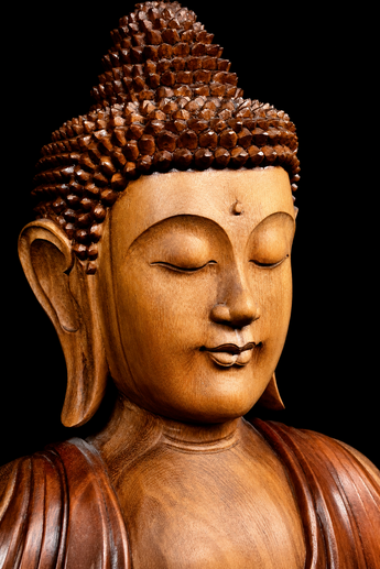 Bouddha béni de l’Enseignement sculpté en bois de suar, vue complémentaire n°8