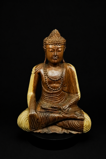 Bouddha béni de l’Éveil sculpté en bois de suar