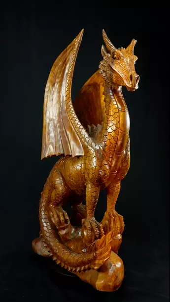 Dragon béni n°5 sculpté en bois de suar