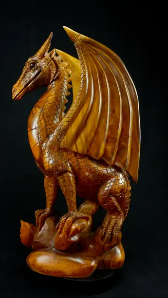 Dragon béni n°4 sculpté en bois de suar, vue complémentaire n°6