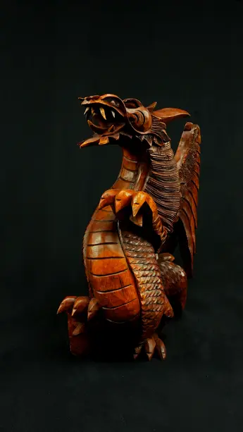 Dragon béni n°1 en bois de suar, vue de face