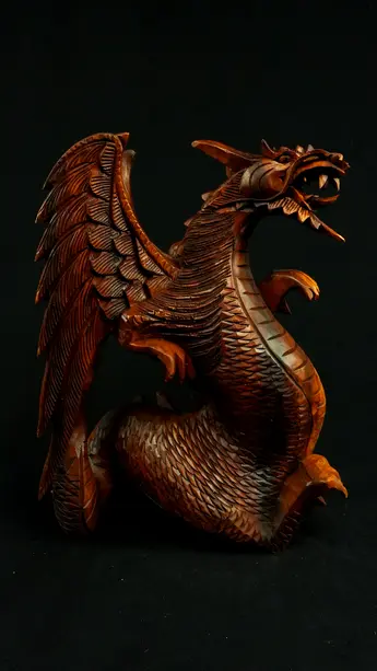 Dragon béni n°2 en bois de suar, profil gauche