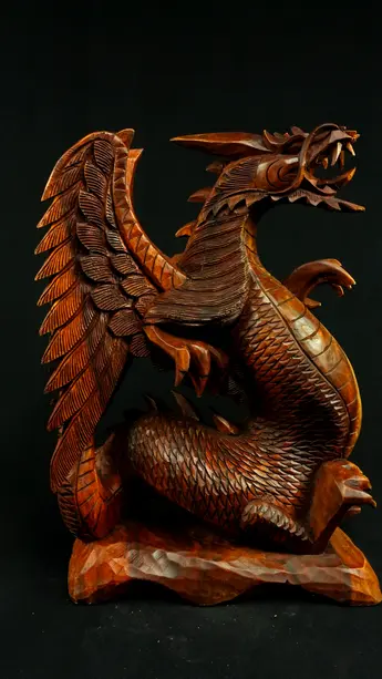 Dragon béni n°2 en bois de suar, vue de profil