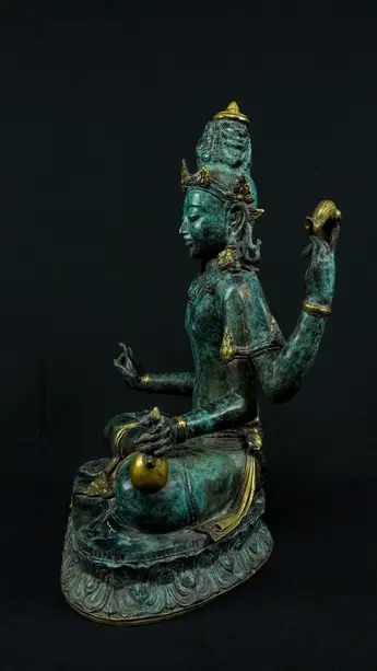 Statue bénie de Brahma en laiton réalisée à la cire perdue, vue complémentaire n°5
