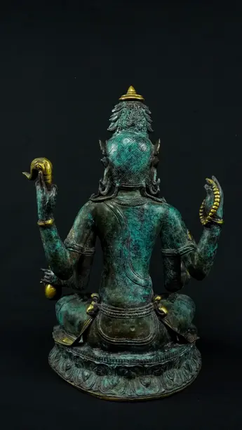 Statue bénie de Brahma n°1 en laiton, vue arrière
