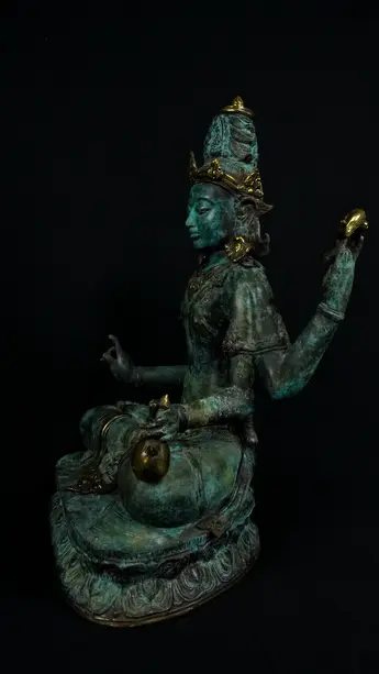 Statue bénie de Brahma n°2 en laiton réalisée à la cire perdue, vue complémentaire n°8