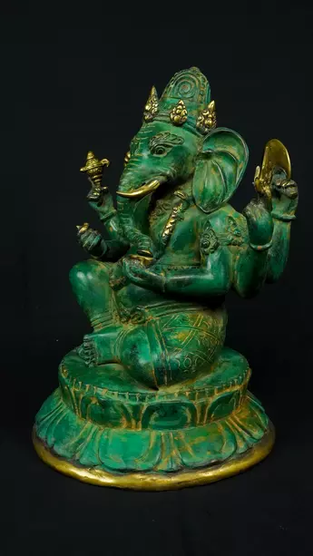 Statue bénie de Ganesh vert en laiton, vue complémentaire n°4