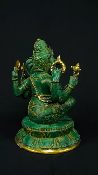 Statue bénie de Ganesh vert en laiton, vue complémentaire n°9