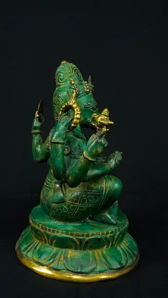 Statue bénie de Ganesh vert en laiton, détail complémentaire n°1