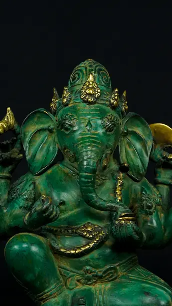 Statue bénie de Ganesh vert en laiton, détail complémentaire n°5