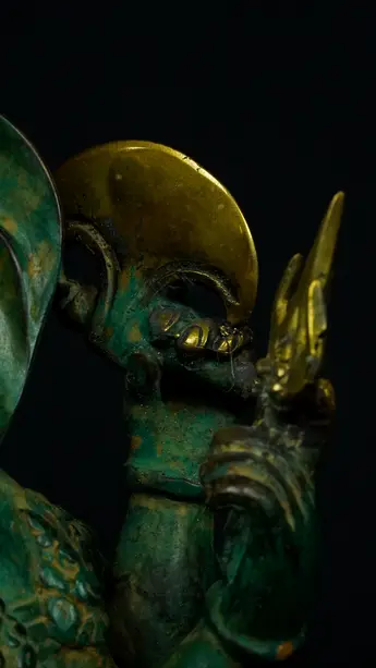 Statue bénie de Ganesh vert en laiton, détail complémentaire n°8