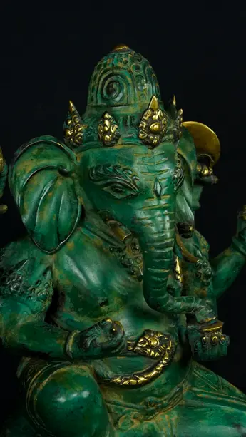 Statue bénie de Ganesh vert en laiton, détail complémentaire n°16