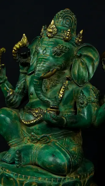Statue bénie de Ganesh vert en laiton, détail complémentaire n°17