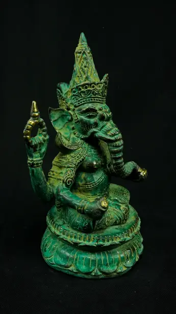 Statue sacrée bénie – Ganesh vert – 24 cm, vue complémentaire n°3