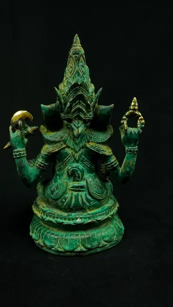 Statue sacrée bénie – Ganesh vert – 24 cm, vue complémentaire n°6