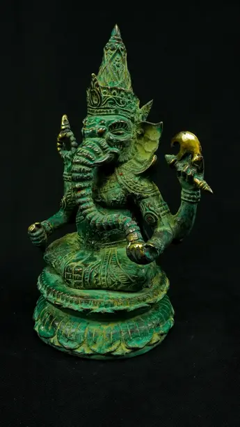 Ganesh vert en laiton, vue arrière