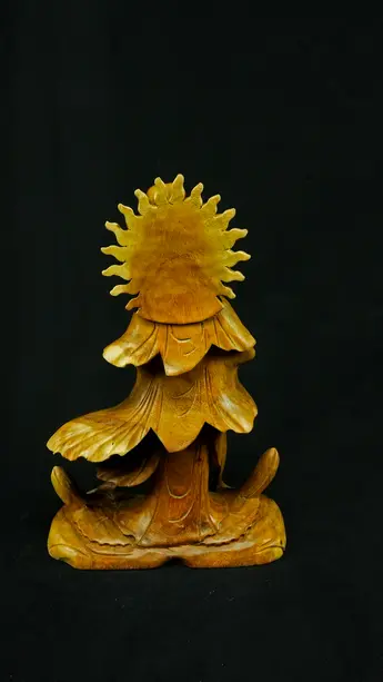 Statue sacrée bénie – Guanyin en bois de suar – 31 cm, détail sculpté n°10