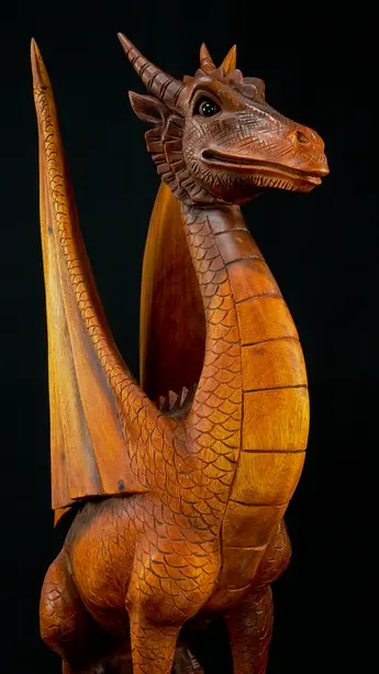 Dragon béni n°3 sculpté en bois de suar, vue complémentaire n°2