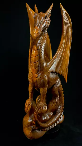 Dragon béni n°2 sculpté en bois de suar