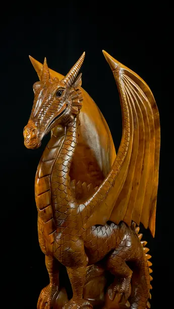 Dragon béni n°2 sculpté en bois de suar, vue complémentaire n°2