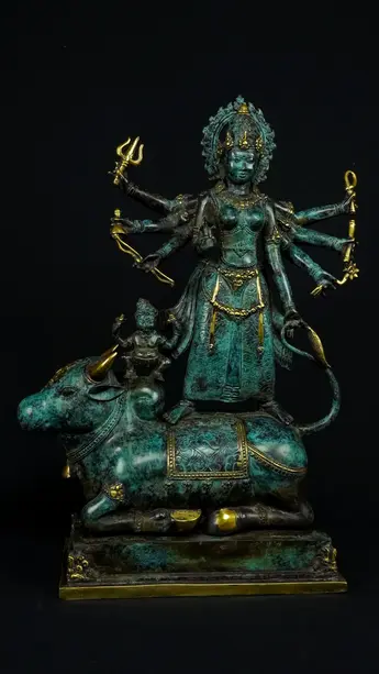 Statue bénie de Durga Kamadhenu en laiton, vue complémentaire n°9