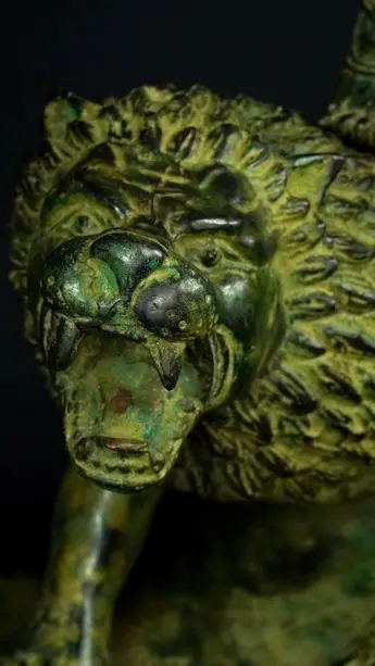 Détail de la tête de lion sculptée sur la statue de Kali