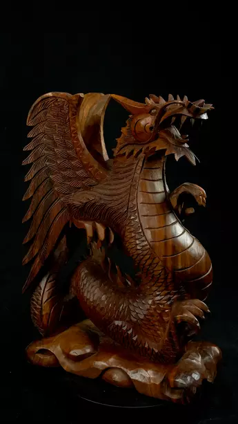 Dragon béni n°3 de 50 cm sculpté en bois de suar