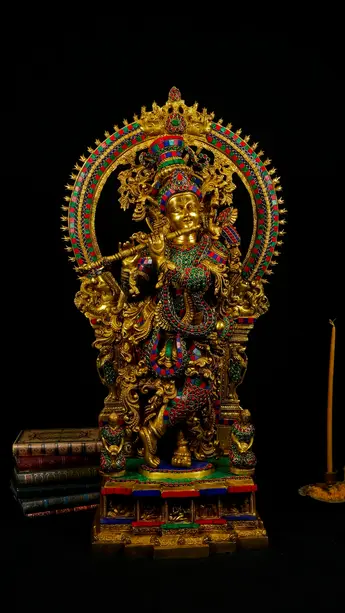Statue bénie de Krishna provenant de Delhi, vue de face