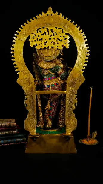 Statue bénie de Krishna provenant de Delhi, vue arrière