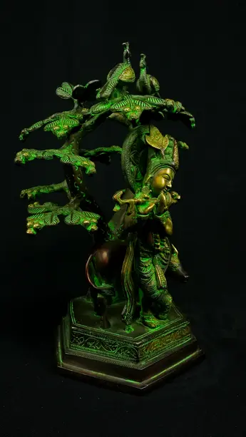 Statue sacrée bénie – Krishna sous l’arbre n°1 – 33 cm, vue complémentaire n°3