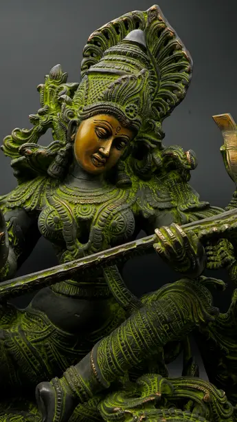 Statue sacrée bénie – Saraswati à la vînâ – 41 cm, vue complémentaire n°5