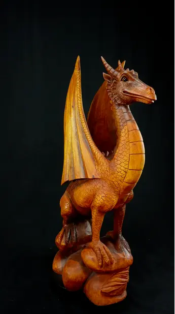 Dragon béni n°3 en bois de suar, profil droit