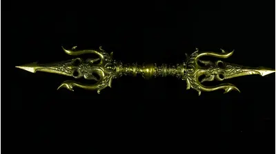Trishula Vajra doré vu de face