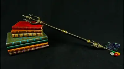 Trishula en laiton présenté sur des livres