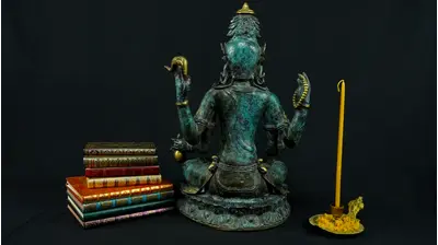 Statue bénie de Brahma en laiton réalisée à la cire perdue, vue complémentaire n°3