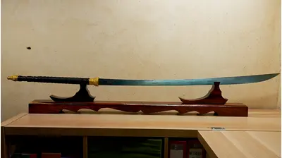 Grande épée en Lek Nam Phee sur son support