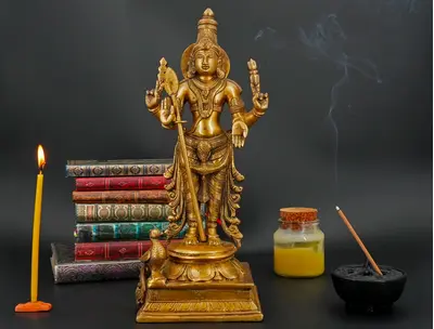 Murugan béni en laiton accompagné de son paon