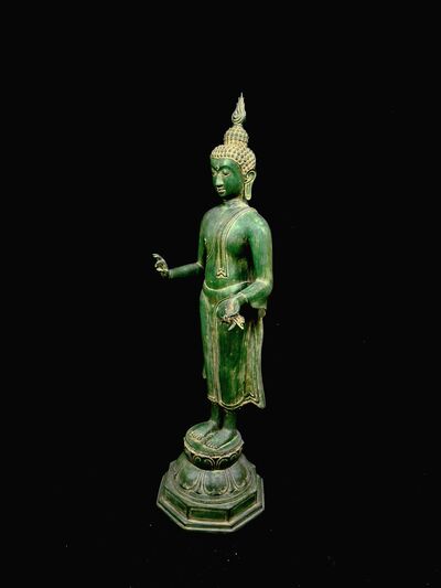 Grand Bouddha béni Lumière d’illumination en laiton patiné, vue complémentaire n°7