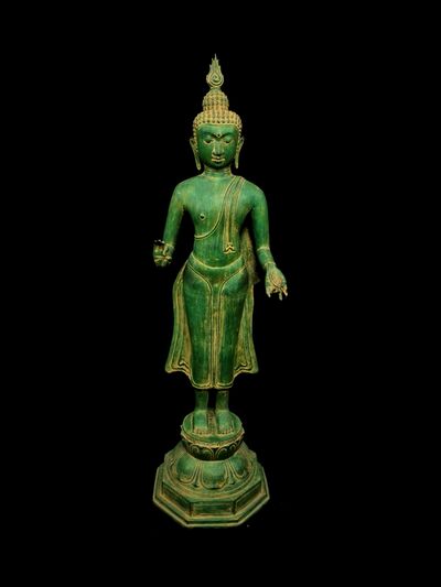Grand Bouddha béni Lumière d’illumination en laiton patiné