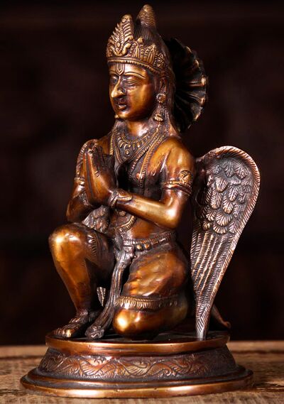 Vishnu sous forme de Garuda en laiton, vue de profil